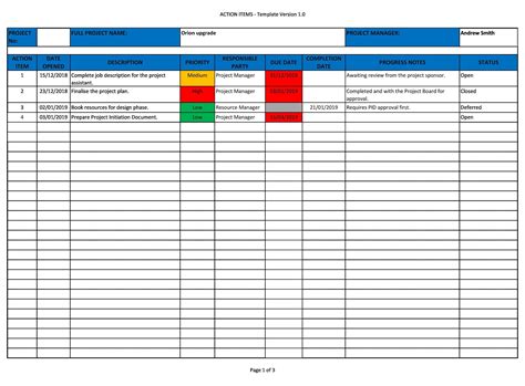 Action Item Tracker Excel Template For Your Needs