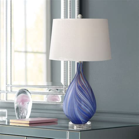 Possini Euro Design Modern Table Lamp Teardrop Blue Swirl Art Glass ...