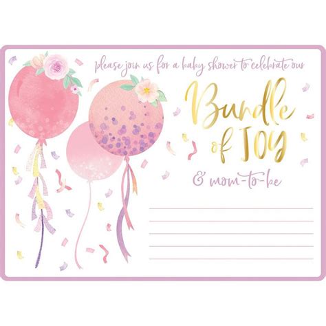 Pink Balloons & Confetti Baby Shower Cardstock Invitations, 8ct | Party ...