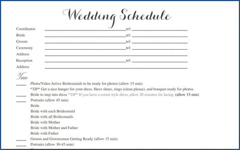 √ Free Editable Wedding Day Timeline Template