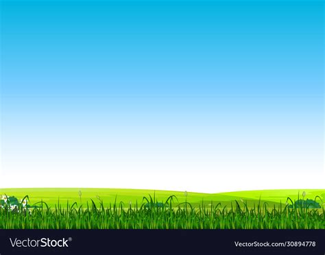 Green landscape grass field view cartoon Vector Image