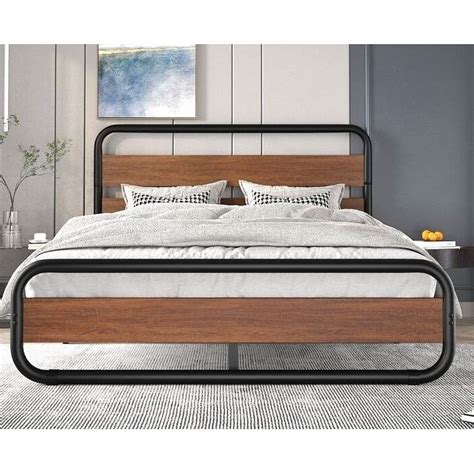 Heavy Duty Industrial Modern Metal Wood Platform Bed Frame