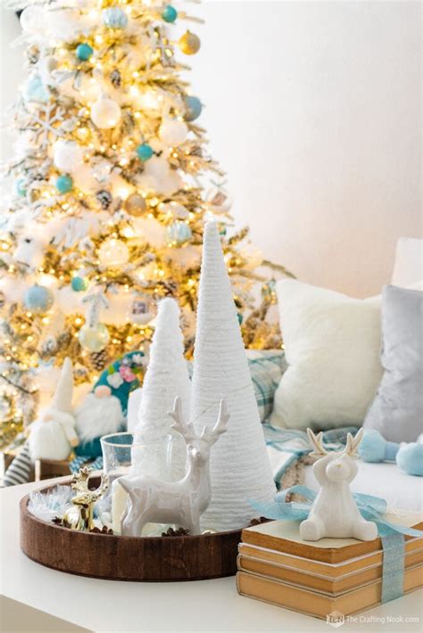 Living Room Blue and White Christmas Decor - The Crafting Nook