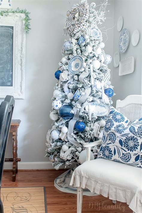 Blue and White French Farmhouse Christmas Tree - DIY Beautify ...