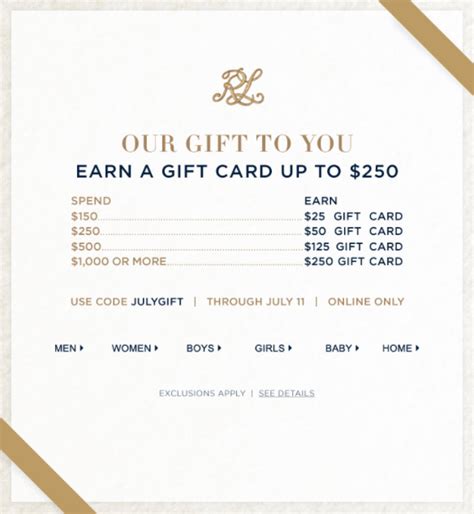 Ralph Lauren Gift Card Offer: Earn Up to $250 Gift Card With Purchase