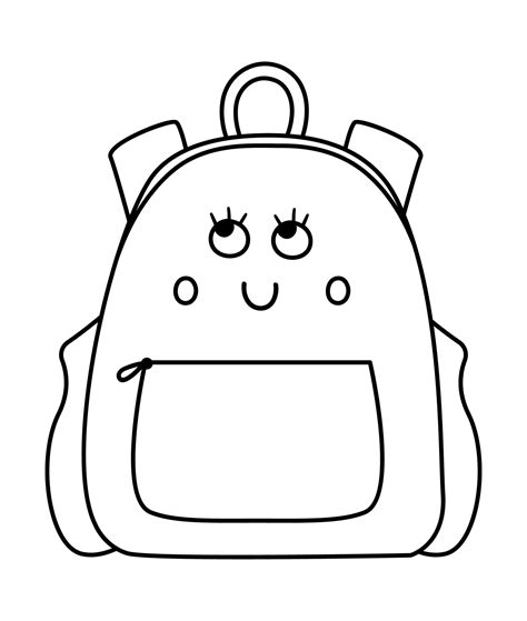 Vector black and white kawaii schoolbag illustration. Outline back to ...