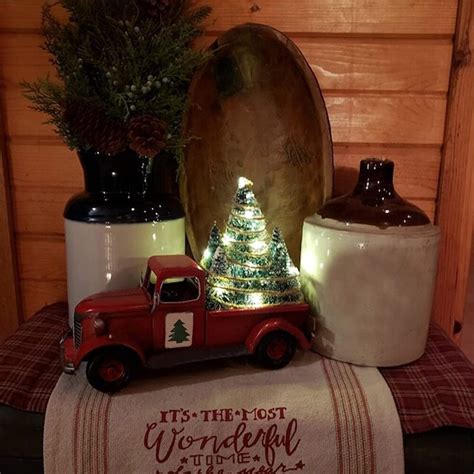 Christmas Vintage Red Truck Mini Tree Rustic Farmhouse Decor ...