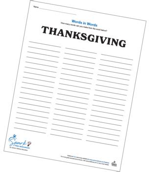 Thanksgiving Words in Words Free Printable by Carson Dellosa Education