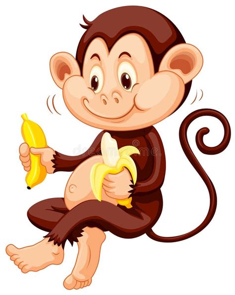 Little Monkey Eating Bananas Stock Vector - Illustration of fluffy ...