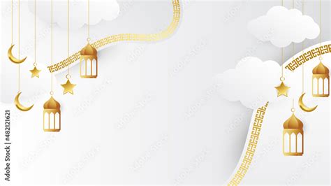 Elegant golden lantern arabic white gold Islamic design background ...