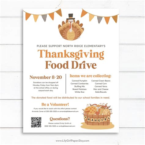 Editable Thanksgiving Food Drive Flyer Template, 8.5x11 PTA/PTO Flyer ...