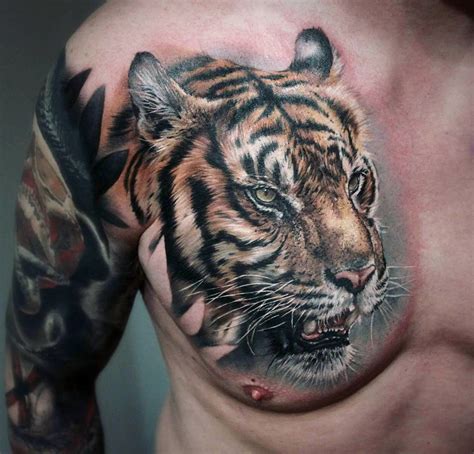 Realistic Tiger Chest Piece | Best tattoo design ideas