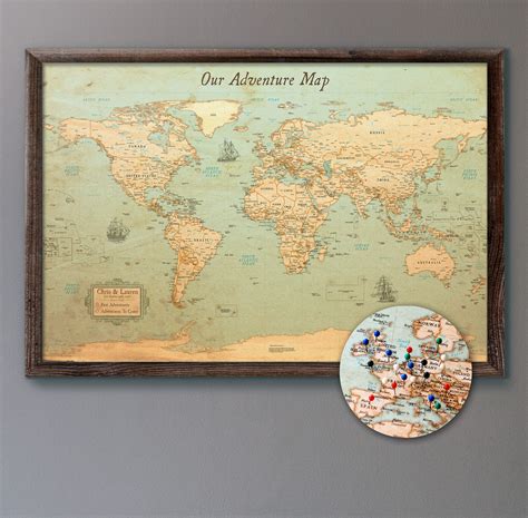 Large Personalized Push Pin World Map 24x36 Rustic