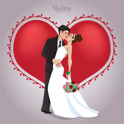 Kissing Wedding Couple in Love - Vector download