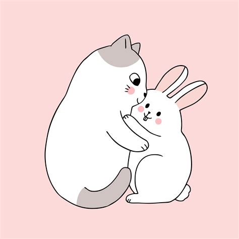 Cartoon cute cat hugging rabbit 680390 Vector Art at Vecteezy