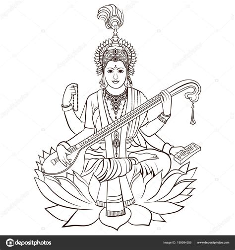 Sketch Of Goddess Saraswati Coloring Pages