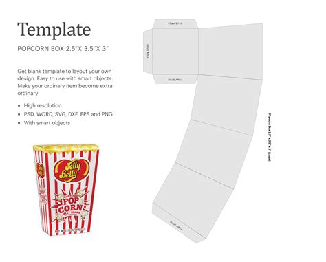 Mini Popcorn Box 25x35x3 Blank Template Etsy