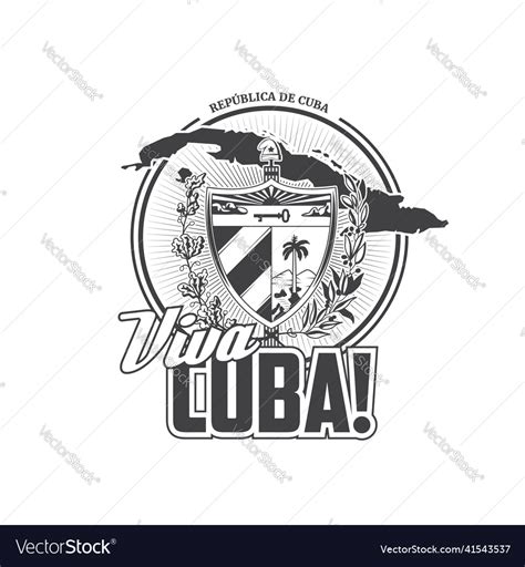 Viva cuba icon with map and coat of arms Vector Image