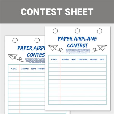 Paper Airplane Contest Judging Sheet, Print and Fold Paper Airplane ...