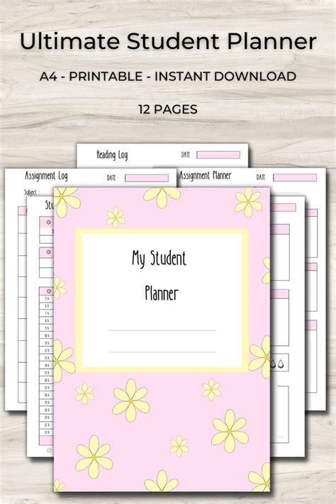 the ultimate student planner is shown with flowers on pink paper and ...