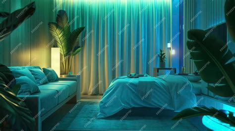 Premium Photo | Modern bedroom interior with blue neon lights