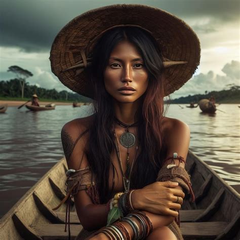 Premium AI Image | Native indigenous woman navigating the Amazon river ...