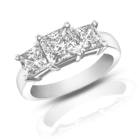 1.95 ct Ladies Three Stone Princess Cut Diamond Engagement Ring