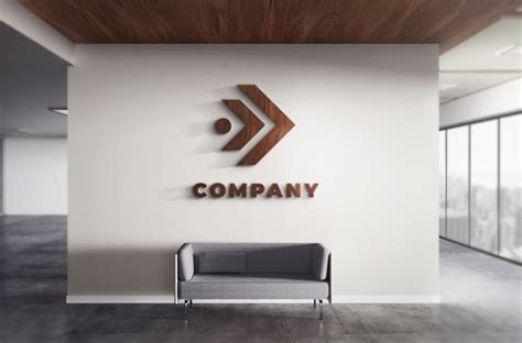 Premium PSD | Realistic 3d logo wood mockup office wall texture