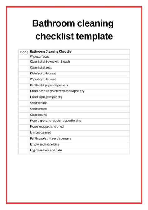 Bathroom Cleaning Checklist Cleaning Checklist Printable Checklist ...