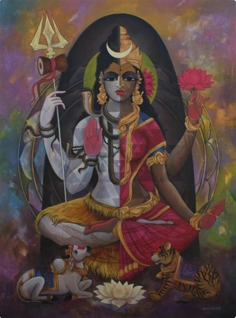 Lord Shiva Shakti Painting Hand-painted On Canvas