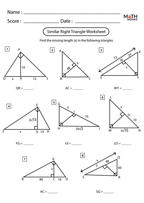 Geometry Worksheet Similar Triangles