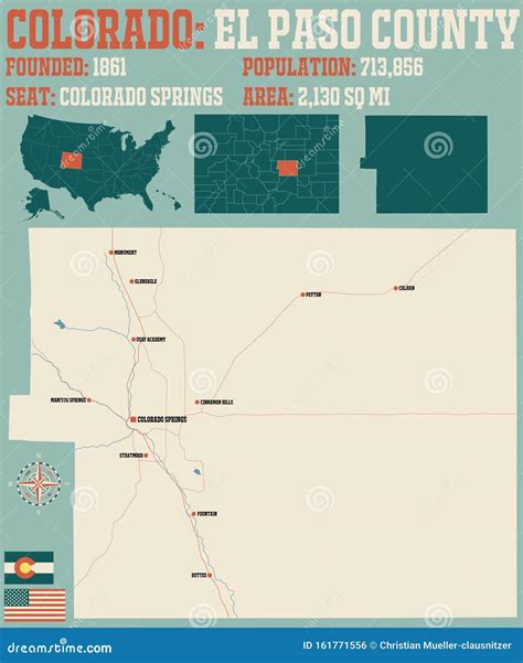 Map of El Paso County in Colorado Stock Vector - Illustration of seat ...