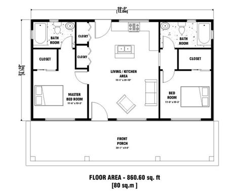 Modern Tiny House Plans 2 Bedroom & 2 Bathroom With Free Oragnal CAD ...