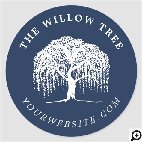 Rustic Modern Navy Blue & White Willow Tree Logo Classic Round Sticker ...