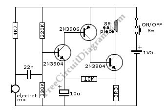 Single Cell 1.5V Hearing Aid – Electronic Circuit Diagram