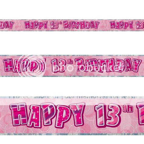 12ft Happy 13th Birthday PINK Glitz Prismatic Banner Decoration PS