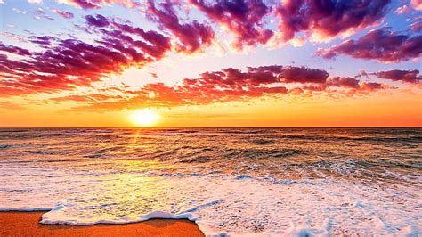 HD wallpaper: sky, horizon, sea, ocean, sunrise, beach, shore, wave ...