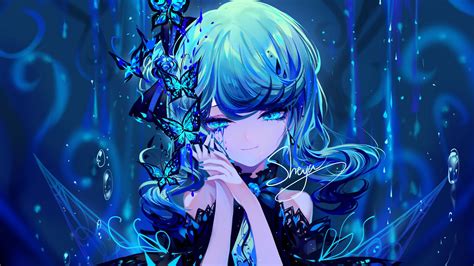 Blue Hair Girl Butterflies Anime HD Anime Girl Wallpapers | HD ...