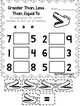 10 Greater Than, Less Than, Equal Cut and Paste the Crocodile Worksheets.