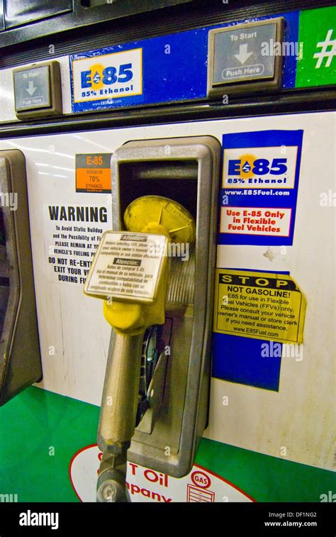 E85 Ethanol fuel pump at retail gasoline station for use in flex fuel ...