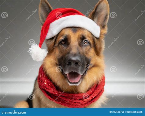 German Shepherd Dog Wearing a Santa Hat and Scarf. Stock Illustration ...