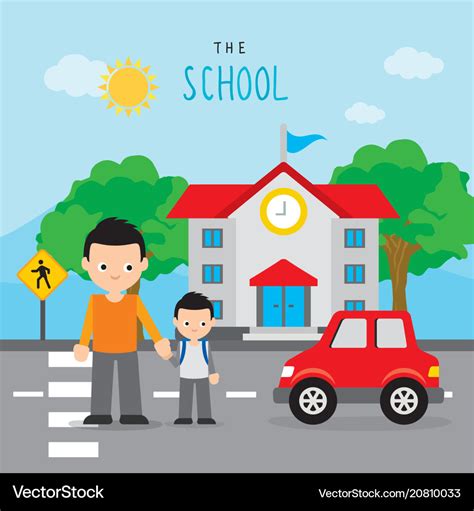 Back to school boy crosswalk road cartoon Vector Image