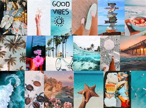 Beachy aesthetic wall collage kit Digital Download 60pcs | Etsy