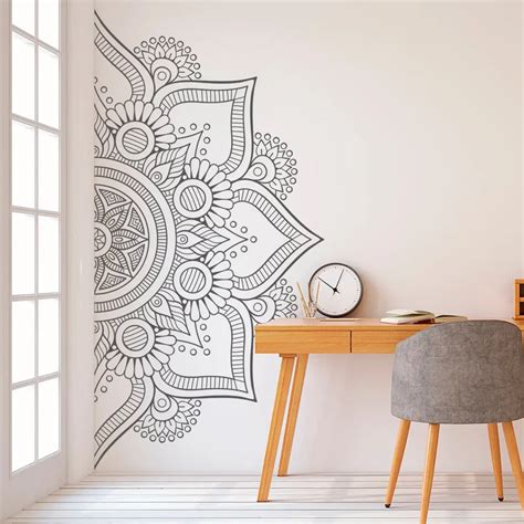 Hot Half Mandala Flower Vinyl Wall Decals Master Bedroom Headboard ...