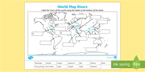 World Map Rivers Labelling Activity (teacher made)