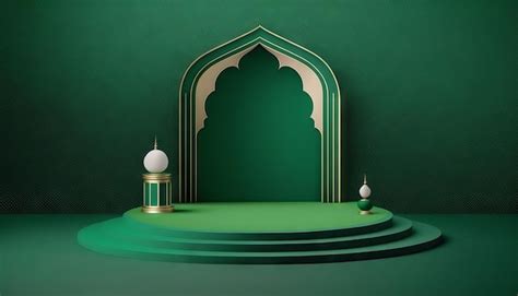 Premium Photo | Green soft pastel podium ramadhan background islamic ...