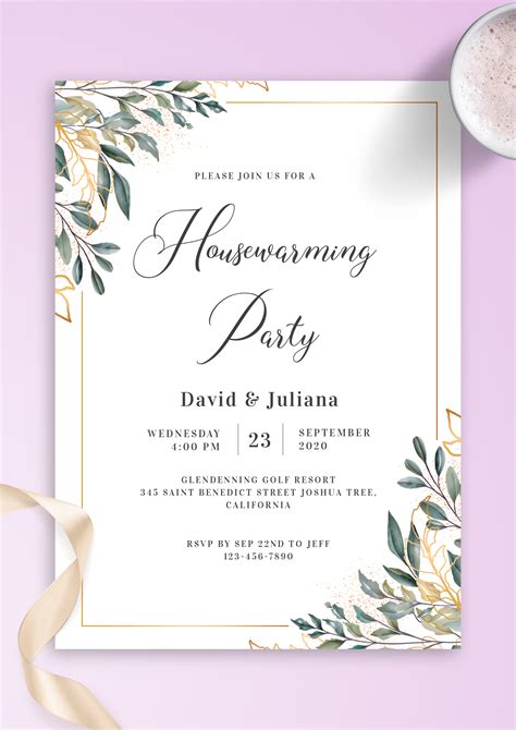 Simple housewarming invitation template with the greenery-inspired de ...