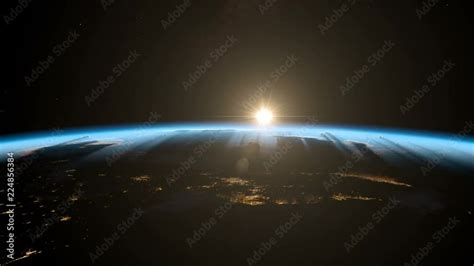 Sunrise from space. Earth from space. Version 2018. Beautiful ...