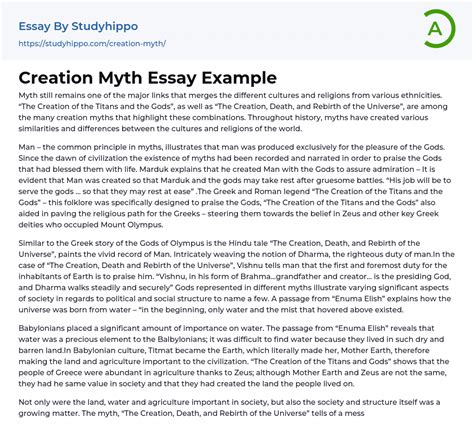 Creation Myth Essay Example | StudyHippo.com