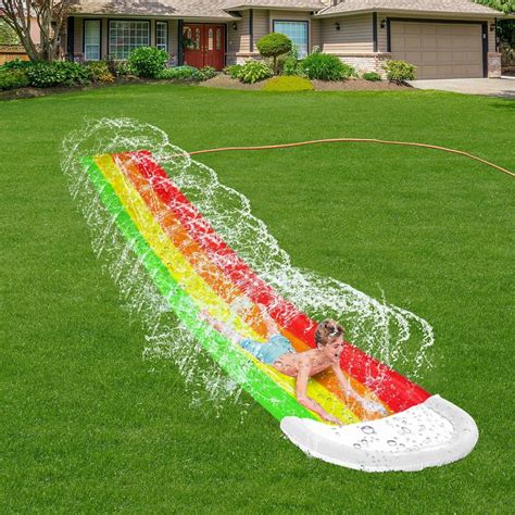 480*76CM Lawn Water Slides Rainbow Silp Slide with Spraying and ...